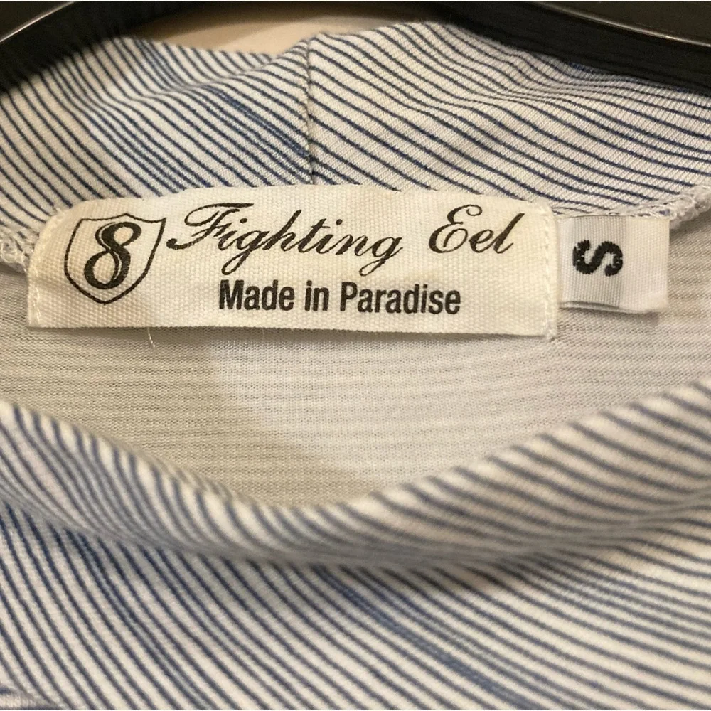 Fighting Eel long sleeve mini dress with side pockets blue gray stripes size S - Picture 2 of 4